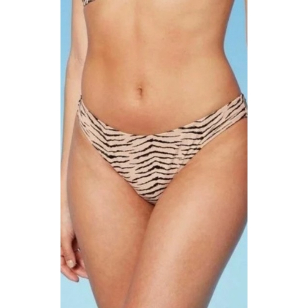 Shade & Shore Low Coverage Cheeky Animal print Bikini Bottoms Tan Size XL